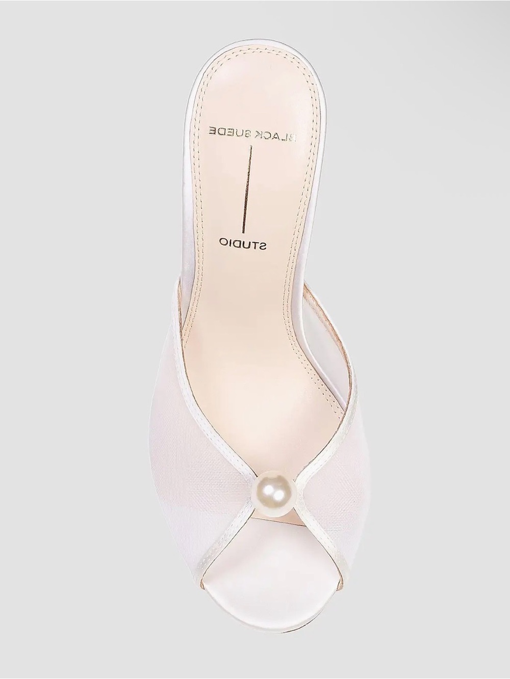 Pearl-Detail White Mesh Mule Heels - Picture 4 of 8